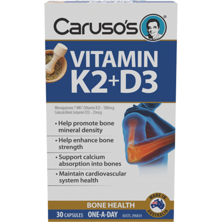 Carusos Natural Health Vitamin K2 + D3 30 Capsules