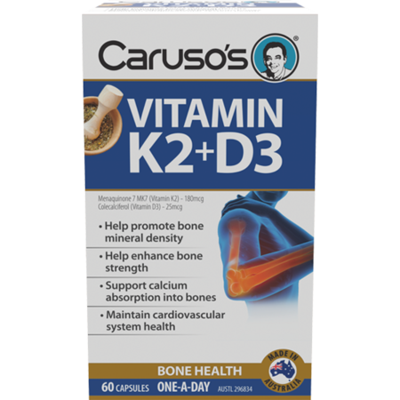 Carusos Natural Health Vitamin K2 + D3 60 Capsules